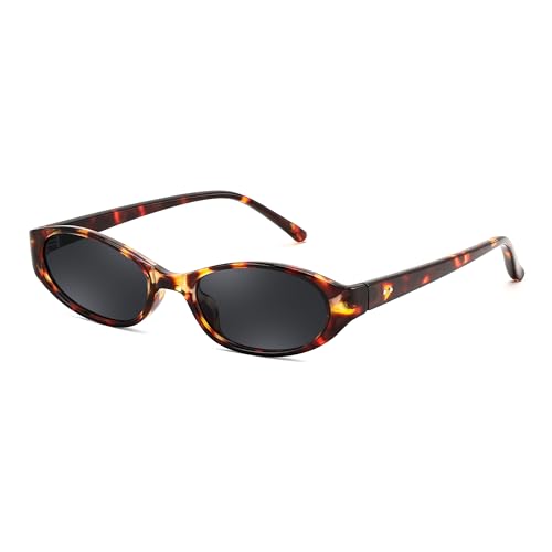 FEISEDY Retro Oval Womens Sunglasses, Trendy Cat Eye Skinny Chic Narrow Y2K 90s Small Sunnies B9177 - color: Leopard Frame - Black