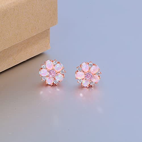 CiNily Flower Earrings,Opal Stud Earrings Sterling Silver or White Gold/Rose Gold Plated Ladies Flower Stud Earrings Cute Unique Earrings for Girls - color: rose gold
