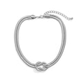 PLOUTOS Chunky Gold Knot Choker Necklace for Women Adjustable Double Snake Chain Design Bold Statement Fashion Jewelry Accessory For Party Daily Wear Gift - color: Silver