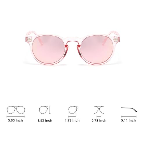 Ridering Kids Polarized Round Sunglasses,Cute Retro Sun Glasses for Toddler Girls Boys Party Beach Shades Age 3-9 - color: Pink