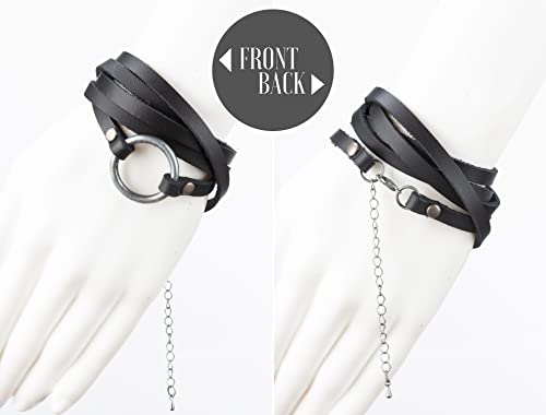SPUNKYsoul Buckle or 5 Wrap Leather Circle Bracelet - Handmade Adjustable Leather Wrap Bracelet for Women & Men, Unique Distressed Stackable Jewelry with Symbolic Circle for Everyday Wear & Gifting - style: Women's Black