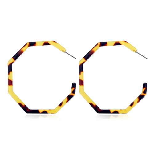 Boho Acrylic Hoop Earrings Bohemian Statement Colorful Acetate Lucite Tortoise Shell Resin Geometric Big Lightweight C Open Hoops Earrings for Women Prom Party Holiday Fashion Jewerly Gifts - color: Large leopard