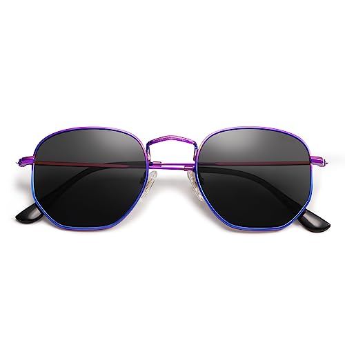 SOJOS Square Polarized Sunglasses for Women Men Small Hexagonal Polygon Shades SJ1072 - color: Shiny Blue