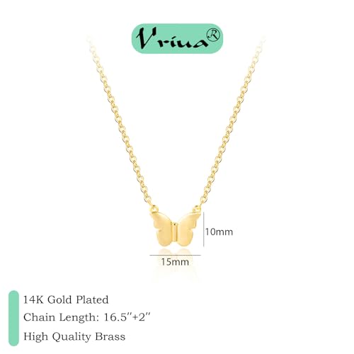 VRIUA Gold Necklace for Women - 14K Gold Plated Dainty Italian Horn Star of David Butterfly Bow Sun Lotus Volleyball Baseball Cowboy Boots Necklace Jewelry Everyday for Women - style: Butterfly