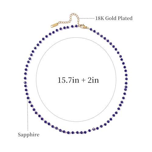 Beaded Choker Necklaces for Women 18k Gold Plated Dainty Gold Choker Necklaces for Women - style: sapphire choker