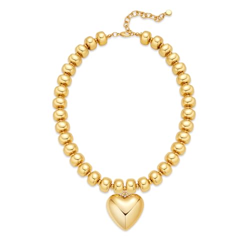 WOWORAMA Chunky Heart Necklaces for Women Colorful Resin Beaded Choker Necklace Gold Puffy Heart Statement Necklace Trendy Acrylic Choker Jewelry - color: CCB-Gold