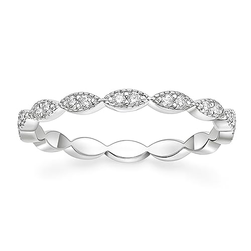 TIGRADE Eternity Ring Oval Milgrain Cubic Zirconia Anniversary Stacking Ring CZ Wedding Band for Women Size 3-13 - color: Silver