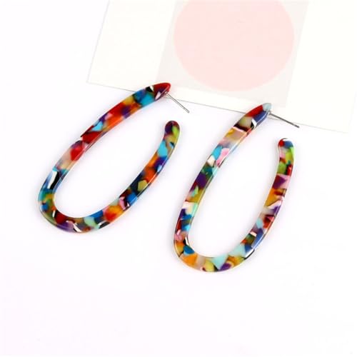 Boho Acrylic Hoop Earrings Bohemian Statement Colorful Acetate Lucite Tortoise Shell Resin Geometric Big Lightweight C Open Hoops Earrings for Women Prom Party Holiday Fashion Jewerly Gifts - color: U-shaped colorful