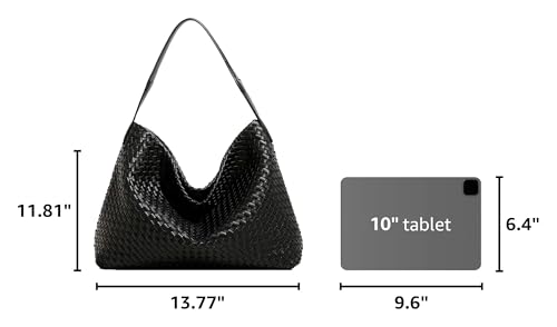 JINMANXUE Women Boston Bag, Woven Hobo Tote Handbag and Purses, Female Satchel Messenger Bags, Fashion Shoulder Crossbody Bag - color: Black