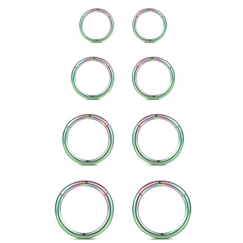 WBRWP 316L Stainless-Steel Piercing-Ring Hinged Nose-Rings-Hoop : 20G 18G 16G 14G Womens Body Pierecing Ring Segment Clicker Lip Rings Helix Cartilage Rook Earrings Diameter 6mm 8mm 10mm 12mm - color: 8pc set in rainbow color(each dia. 2 pc)