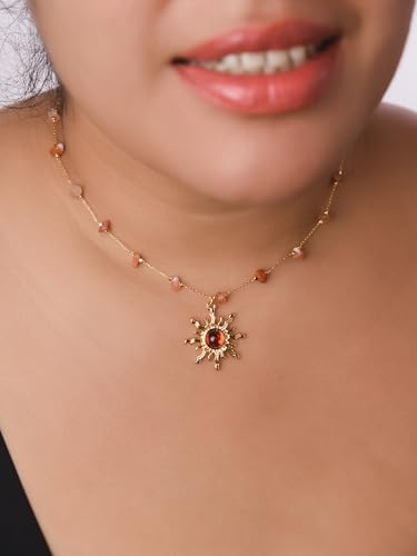 Sacina Sun Choker Necklace, Natural Crystal Necklace, Boho Hippie Jewelry, Christmas Jewelry Gift For Women - color: red