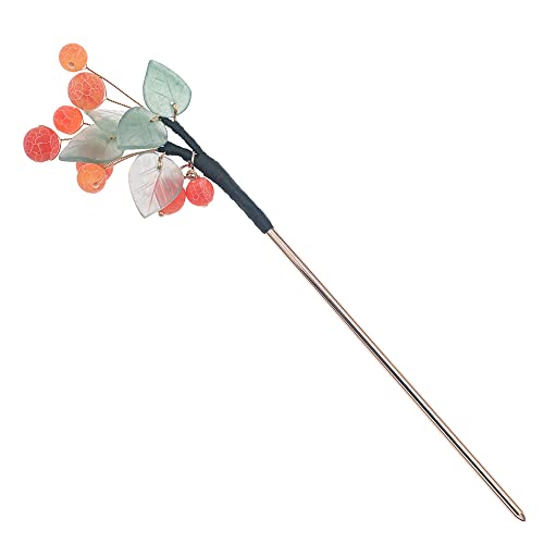 Orange Agate Hairpin Hair Stick Kanzashi for Kimono Hanfu Bride Ancient Costume Hair Accessories Cosplay Gift