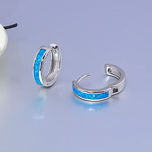 CiNily Huggie Earrings Opal Hinged Hoop Earrings Gold Plated Hypoallergenic Small Hoop Earrings for Women Teen Girls Men Sensitive Ears - color: Blue