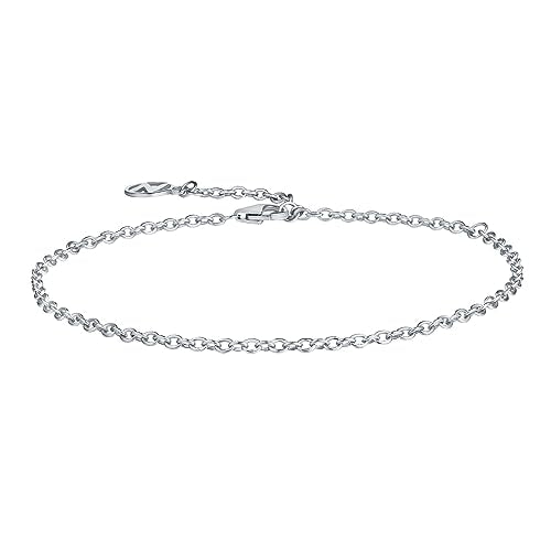 NOKMIT Solid 925 Sterling Silver Bracelets for Women, Dainty Interlocking Circles Cubic Zirconia Adjustable Chain Bracelet, Trendy Stackable Link Bracelets, Simple Cute Jewelry Gifts - color: Silver Cable Chain