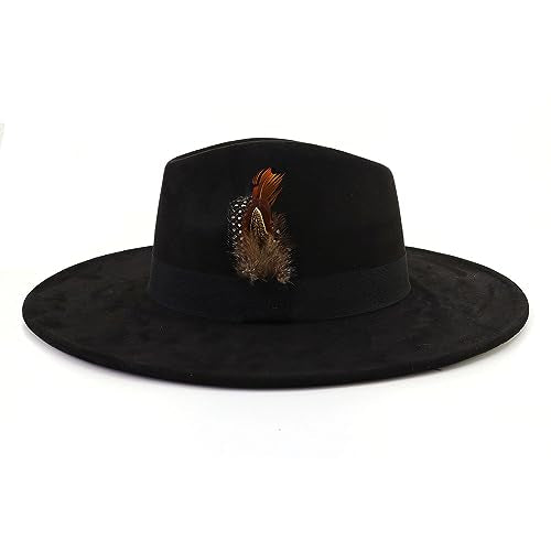 LIDHAY Big Wide Brim Fedora Hats for Women Men Western Suede Hat Panama Hat Outdoor Hats - color: Black