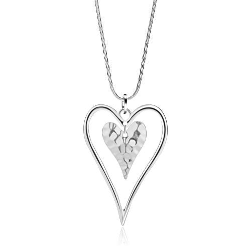 Long Heart Necklace for Women Gold Chain Pendant Y Necklace Set Statement Pendant Chic Jewelry With - color: silver
