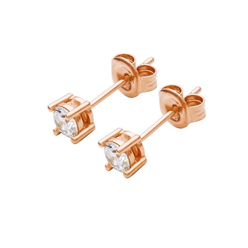 Amazon Essentials Plated Sterling Silver Cubic Zirconia Stud Earrings (Round & Princess) - color: White/Rose Gold, size: 4 mm, style: Round Cut
