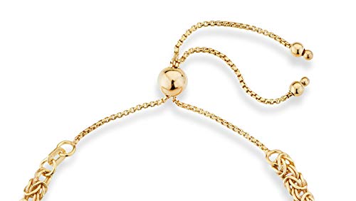 Miabella Italian 925 Sterling Silver, 18K Gold Plated 4mm Byzantine Adjustable Bolo Link Chain Bracelet for Women Handmade in Italy - style: yellow-gold-plated-silver