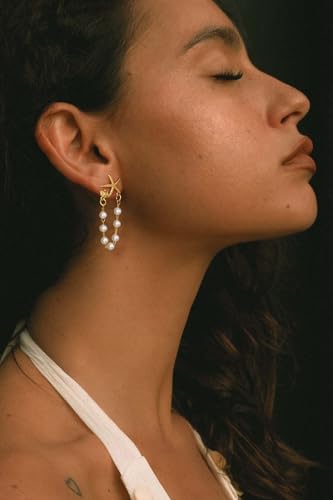 Freekiss Gold Chain Studs Earrings for Women Trendy: Hypoallergenic 14K Gold Plated Dangle Earrings Dainty Small Long Chain Earring Set Fashion Gold Jewelry for Women - style: Starfish chain earrings-GD