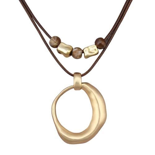 GelConnie Boho Necklaces for Women Cowgirl Necklace Stone Leather Cord Pendant Necklaces With Beads Long vintage Layered Choker Necklace - style: Brown Leather Pendant