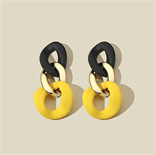 Charm Elegant Hollow Color Chain Acrylic Geometric Temperament Dangle Drop Earrings Bohemian Minimalist Hypoallergenic Jewelry Gift - color: Black Yellow earrings