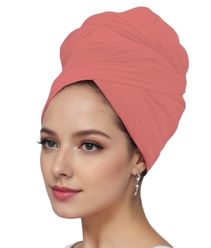 vabovin Head Wraps for Black Women Stretch Jersey Knit Turban Headwrap Solid Color Headscarf Headband Shawl - color: 34- Brown Red