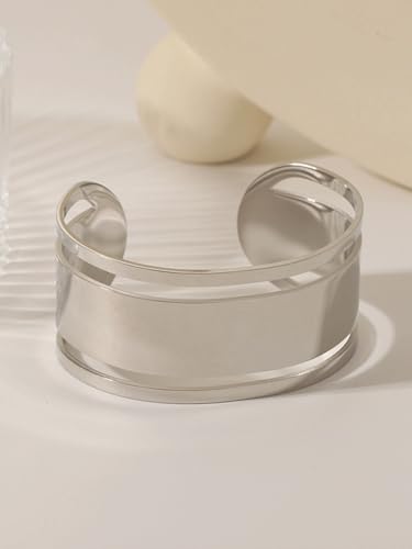 Minimalist Arm Cuff Bracelet Layered Armband Elegant Cuff Bangle Round Bracelet Stackable Geometric Jewelry for Women Men - color: chunky silver
