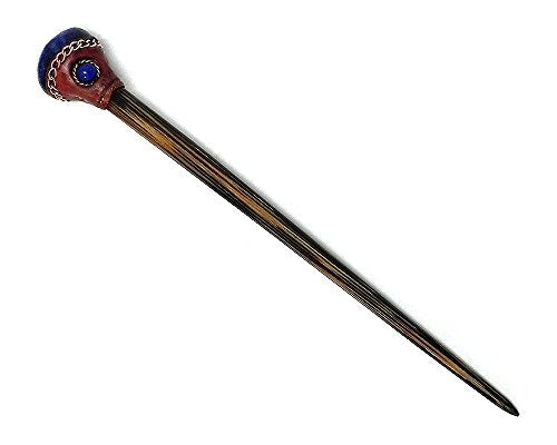 Mia Jewel Shop - Natural Tumbled Healing Gemstone Crystal Chonta Wooden Hair Sticks – Handmade Hair Sticks for Women | Hair Pins Boho Reiki Accessories, Fashion Gifts (Blue Agate) - color: Blue Agate