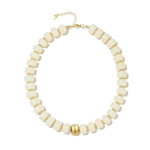 Chunky Beaded Statement Necklace for Women Trendy Colorful Boho Resin Bead Choker Necklaces Summer Handmade Jewelry Gifts Accessories - color: White -1