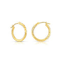 14k Yellow Gold Hand Engraved Diamond-cut Round Hoop Earrings - style: 18mm (0.7 inch)