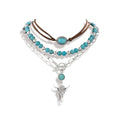 Western Necklaces Boho Layered Charm Necklace for Women Turquoise Beaded Choker Ox-head Pendant Necklace Western Jewelry for Women Cowgirl Accessories - color: Style-D