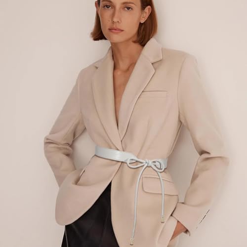 Women PU Leather Tie Waist Belts Knotted Thin Skinny Rope Waistband - color: White