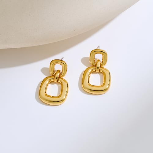 MUYAN Gold Silver Geometric Drop Dangle Earrings for Women Brushed Link Square Dangle Earrings Trendy Jewelry - color: D Gold