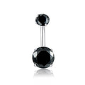 HQLA 14G Belly Button Rings Surgical Stainless Steel Round Cubic Zirconia Navel Barbell Stud Body Piercing - color: Black