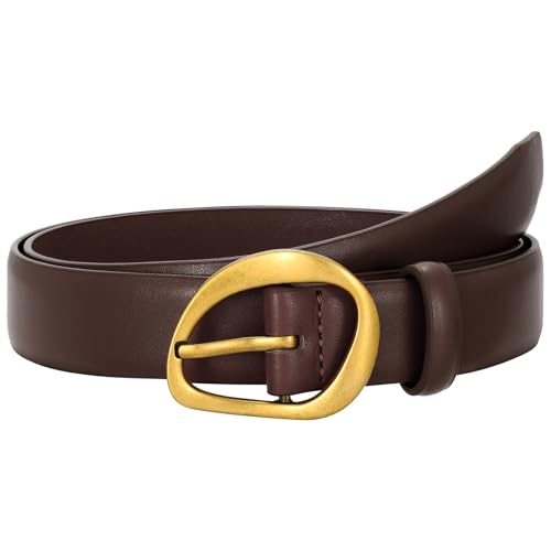 SUOSDEY Women Leather Belt for Jeans Pants, Fashion Dress Waist Belt with Gold Buckle - color: B-coffee, size: L：Fit waist 37''-41''
