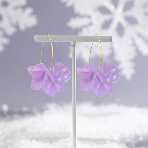 Exaggerated Bohemian Resin Rose Flower Petal Dangle Drop Earrings Long Acrylic Tiered Floral Tassel Earring for Women - color: Pearl Purple