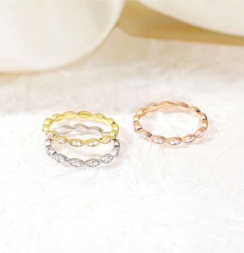 TIGRADE Eternity Ring Oval Milgrain Cubic Zirconia Anniversary Stacking Ring CZ Wedding Band for Women Size 3-13 - color: Silver