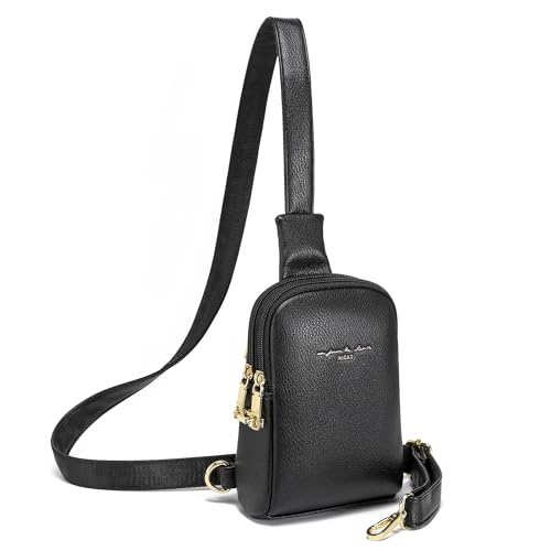 INICAT Women's Small Sling Bag, Lightweight Everyday Vegan Leather Crossbody Purse for Daily Essentials and Travel Light - color: Black Solid, size: Small