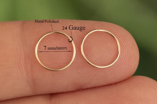 Gold Hoop Earrings Silver Hoop Earrings - Hoop Earrings For Women Two Pcs Of Thin Gold Filled Sterling Silver Hoops, Helix Hoop, Tragus Ring, Cartilage Hoop - color: Gold, style: 7mm 24 gauge / 1 pair