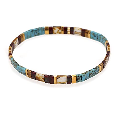 Sonateomber Tila Flat Beaded Stretch Bracelets for Women, Trendy Unique Colorful Square Beads Handmade Stack Bracelet Friendship Accessories Fashion Jewelry Gift - color: Black Bronze