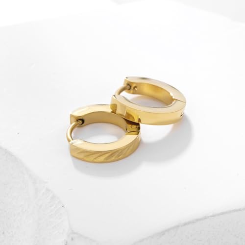 Stainless Steel Hoop Earrings for Women Gold Tone Geometric, Huggie Heart Twisted Minimalist Engraved Designs for Daily Wear - color: Gold02_13mm*14mm