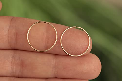 Gold Hoop Earrings Silver Hoop Earrings - Hoop Earrings For Women Two Pcs Of Thin Gold Filled Sterling Silver Hoops, Helix Hoop, Tragus Ring, Cartilage Hoop - color: Gold, style: 14mm 22 gauge / 1 pair