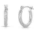 14k Gold Small Hoops Diamond-cut Engraved Hoop Earrings - color: White Gold