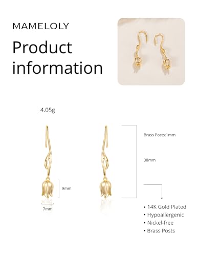 Mameloly Flower Earrings for Women Dainty 14K Gold Plated White Freshwater Pearl Stud Earrings Hypoallergenic - color: Tulip