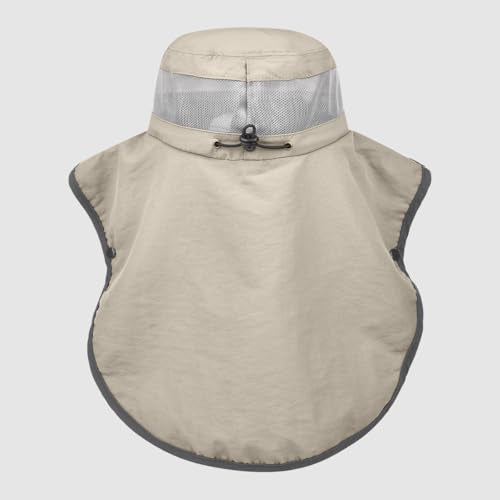 Womens Sun Hat Wide Brim UPF50+ Outdoor Sun Protection Ladies Fishing Hat with Neck Flap Detachable Face Cover - color: Khaki