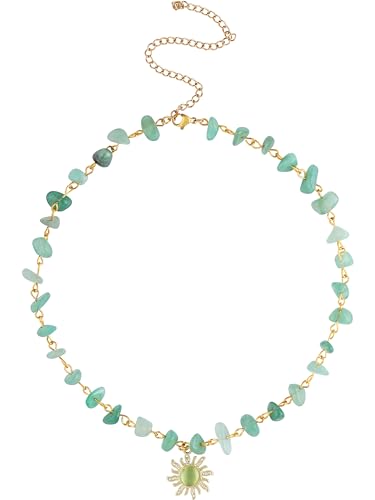 Sacina Boho Hippie Sun Necklace, Crystal Choker Necklace, Boho Necklace, Hippie Necklaces, Christmas Jewelry Gift For Women - color: green