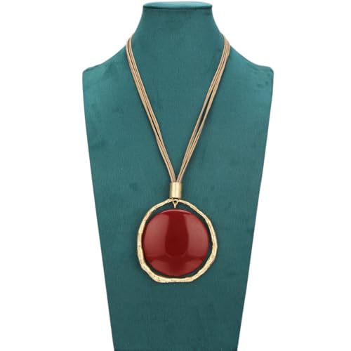 Leather Necklace for Women Large Pendant Hippie Choker Necklace Vintage Sweater Necklace Chunky Boho Necklaces for Women - style: Boho Statement Necklace