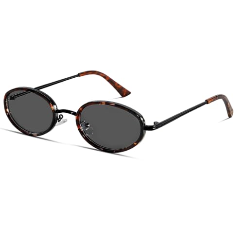 boten Retro Oval Sunglasses for Women 90s Small Gold Frame Sun Glasses Lightweight Cute Chic Sunnies - color: Tortoise Frame-grey Lens Lens