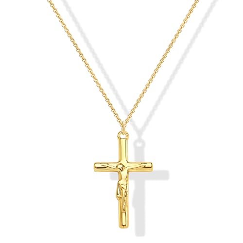 Poxtex Cross Necklace for Women Teen Girls, Dainty 14K Gold Silver Plated Cross Choker Jewelry Non Tarnish Waterproof Cute Simple Small Necklace Christian Baptism Religious Faith Jewelry Gifts - color: 06-Jesus Cross Necklace