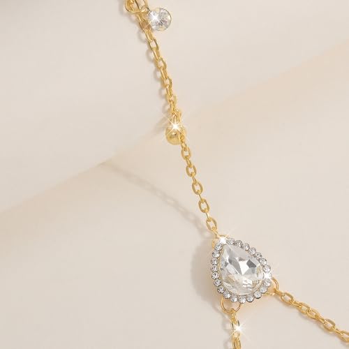 Sexy Crystal Back Chain Necklace for Women Rhinestone Simple Body Chain Gold Silver Backdrop Chain Body Jewelry Wedding Bridal Party Prom - color: Gold